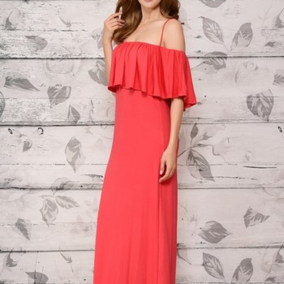 Evelie Dresses & Skirts - LAST 1!  Coral Maxi Dress 95% Rayon! MADE IN USA